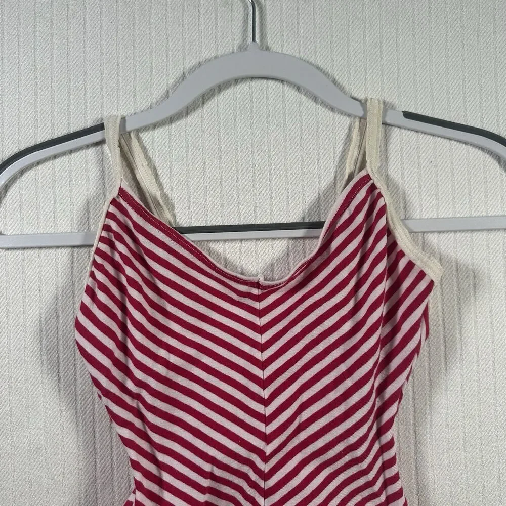 Vintage Speedo Swimsuit One Piece Red White Striped Chevron V-Neck USA Small